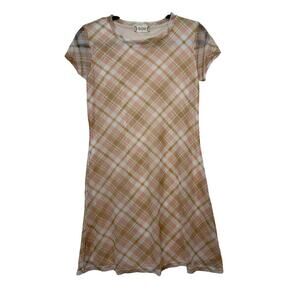 Altar’d State Pink Peach White Plaid Short Sleeve Mesh Mini Dress Sz M N